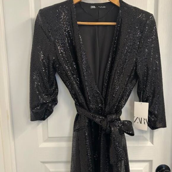 ZARA Black Sequin dress - NEW Small - Picture 1 of 6